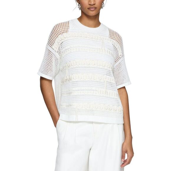 Lafayette 148 New York WomensHand Embroidered Sweater White